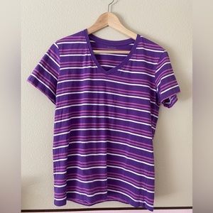 Great Northwest Women’s Pink, White, and Purple Striped T-Shirt